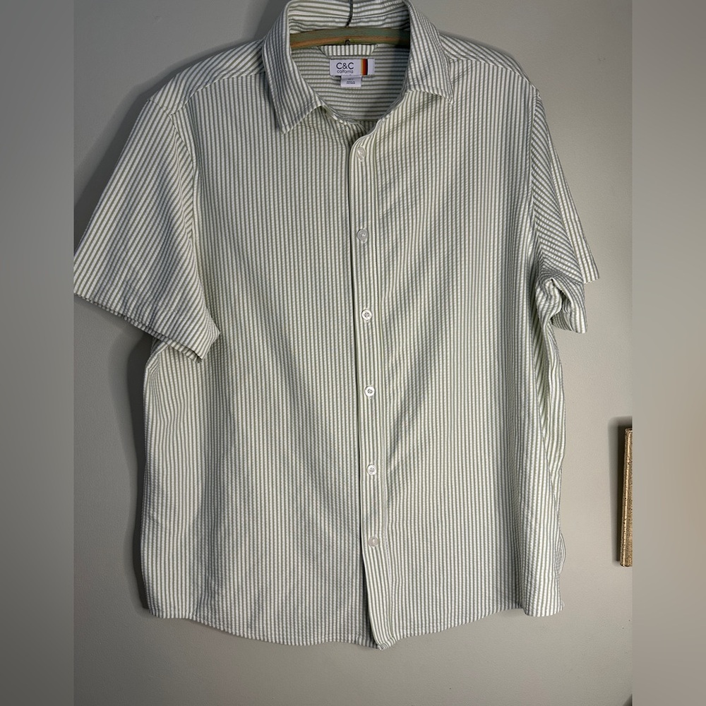 C&C California Men's Green & White Striped Shirt